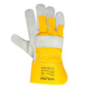 Робочі рукавички DOLONI 4574 комбіновані трикотажні спилок + жовта тканина манжет крага, розмір 10